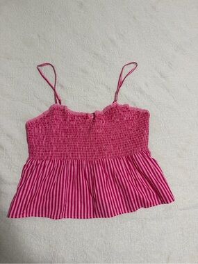 Pink Smocked Stripe Spaghetti Strap Women's Top